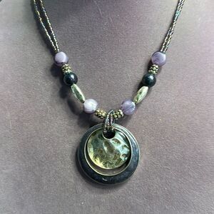 Laura Ashley vintage amulet saucer necklace Silvertone